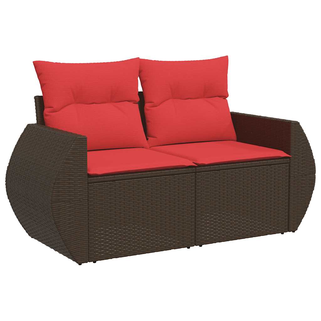 7 Piece Garden Sofa Set with Cushions Brown Poly Rattan Acacia