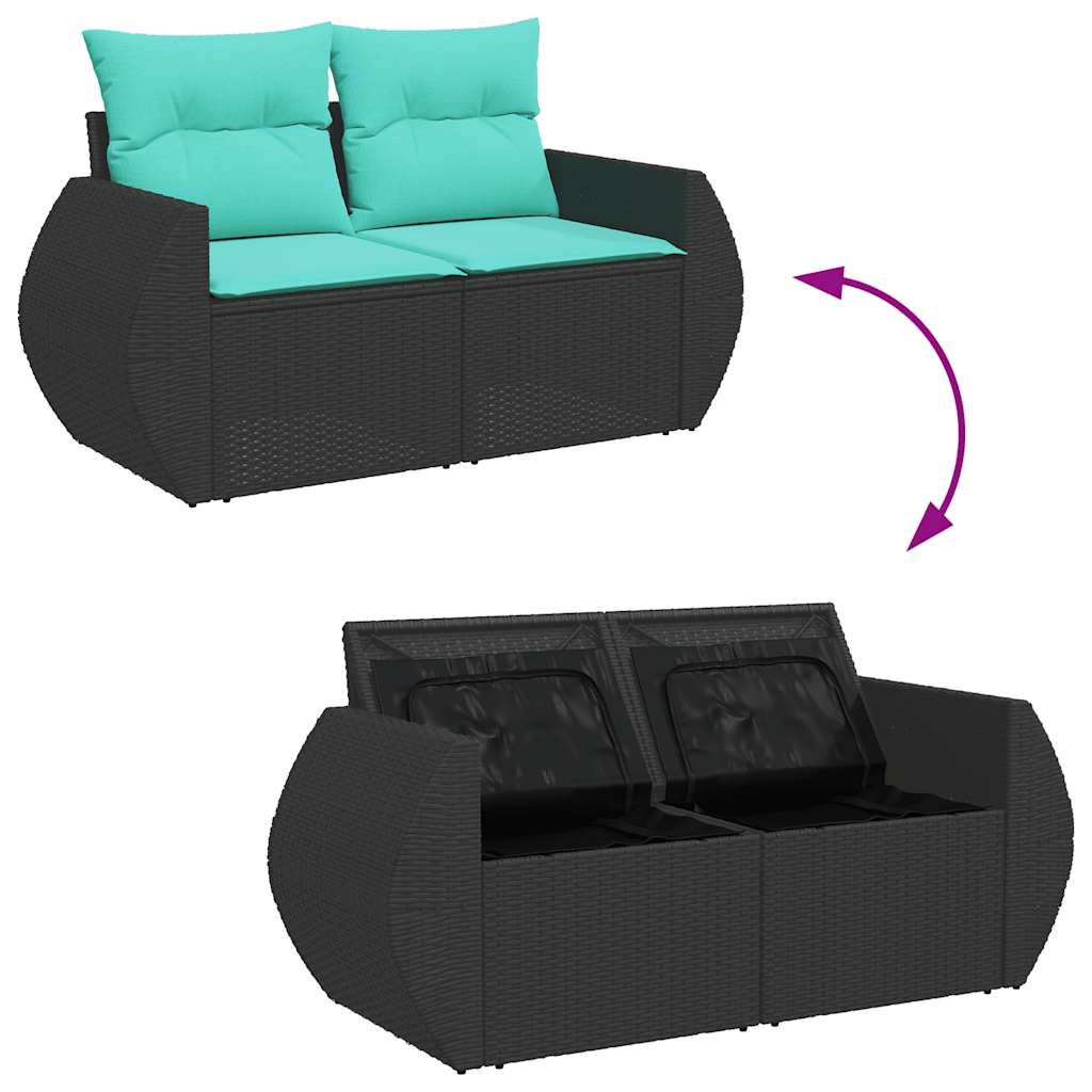 6 Piece Garden Sofa Set with Cushions Black Poly Rattan Acacia
