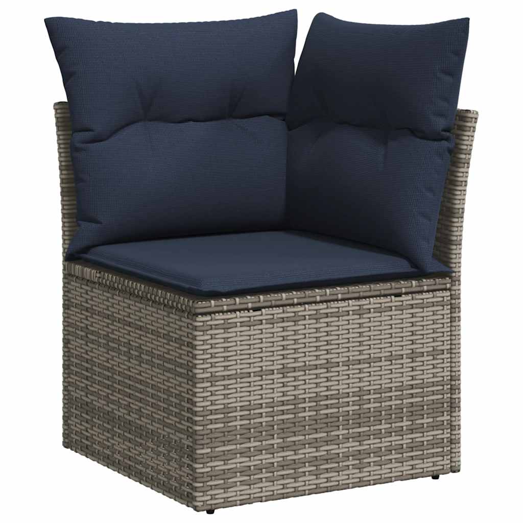 5 Piece Garden Sofa Set with Cushions Grey Poly Rattan Acacia