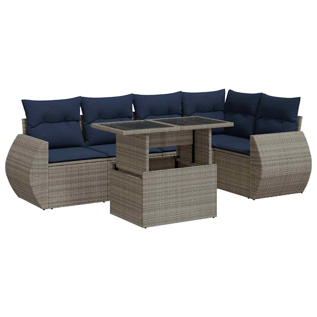 6 Piece Garden Sofa Set with Cushions Grey Poly Rattan Acacia