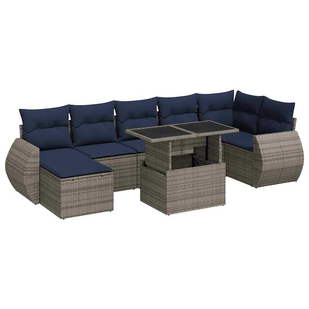 8 Piece Garden Sofa Set with Cushions Grey Poly Rattan Acacia