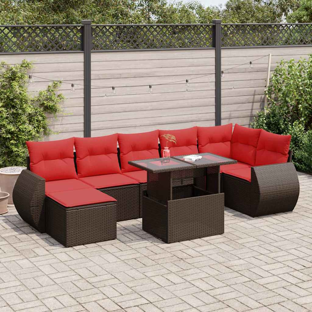 8 Piece Garden Sofa Set with Cushions Brown Poly Rattan Acacia