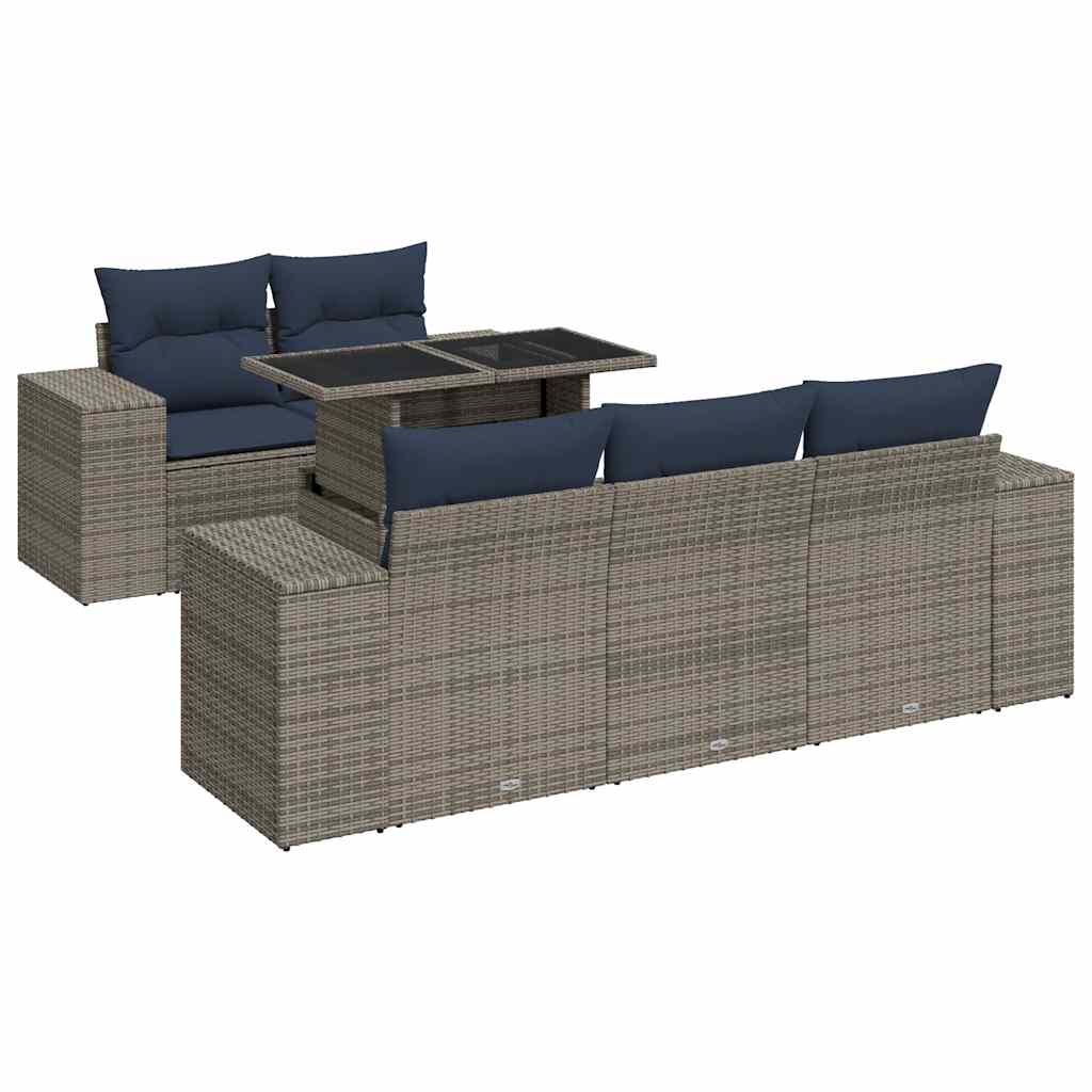 6 Piece Garden Sofa Set with Cushions Grey Poly Rattan Acacia