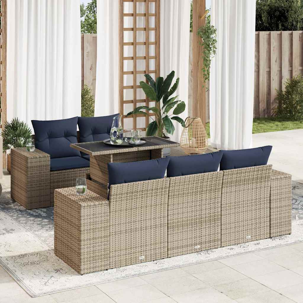 6 Piece Garden Sofa Set with Cushions Grey Poly Rattan Acacia