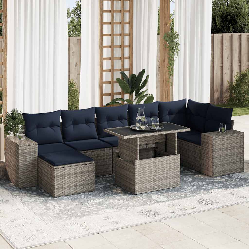 14 Piece Garden Sofa Set with Cushions Grey Poly Rattan Acacia