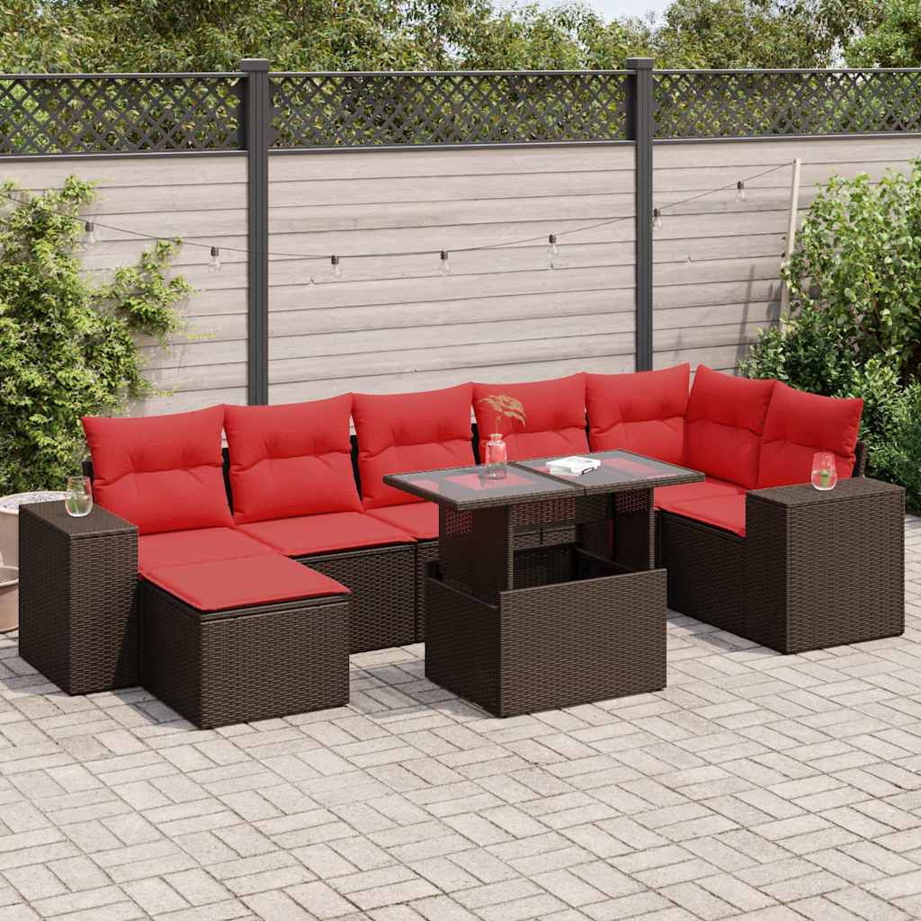 10 Piece Garden Sofa Set with Cushions Brown Poly Rattan Acacia