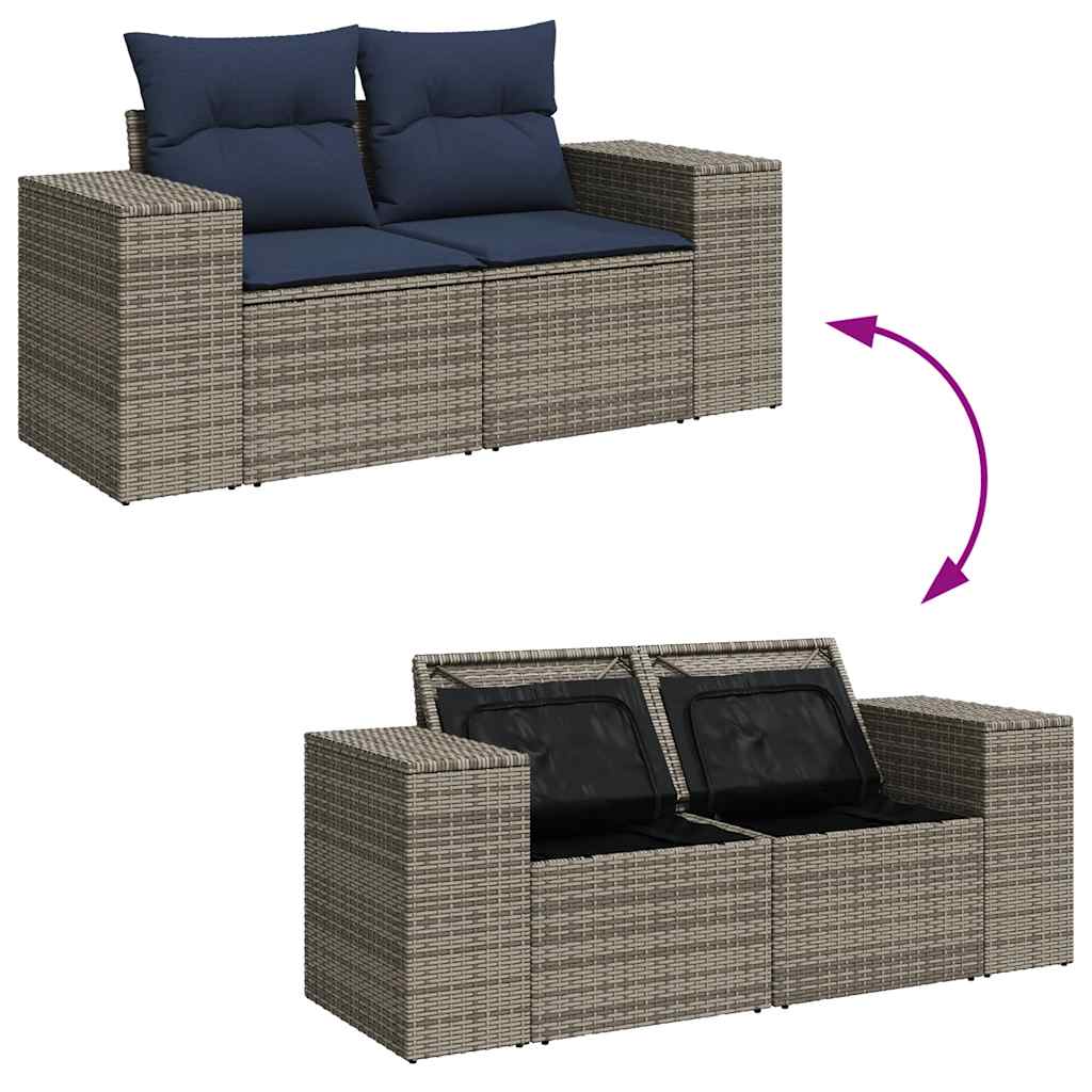 11 Piece Garden Sofa Set with Cushions Grey Poly Rattan Acacia