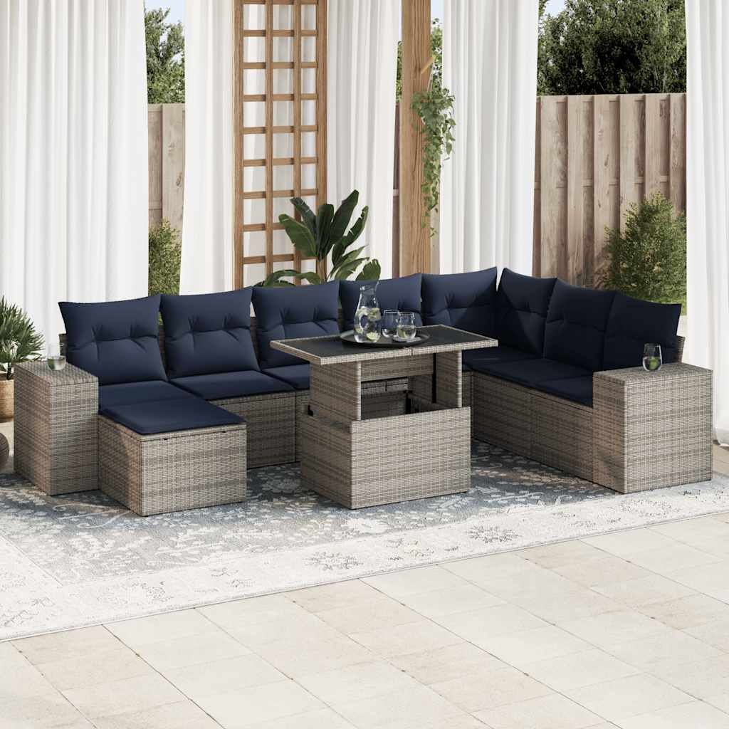 11 Piece Garden Sofa Set with Cushions Grey Poly Rattan Acacia