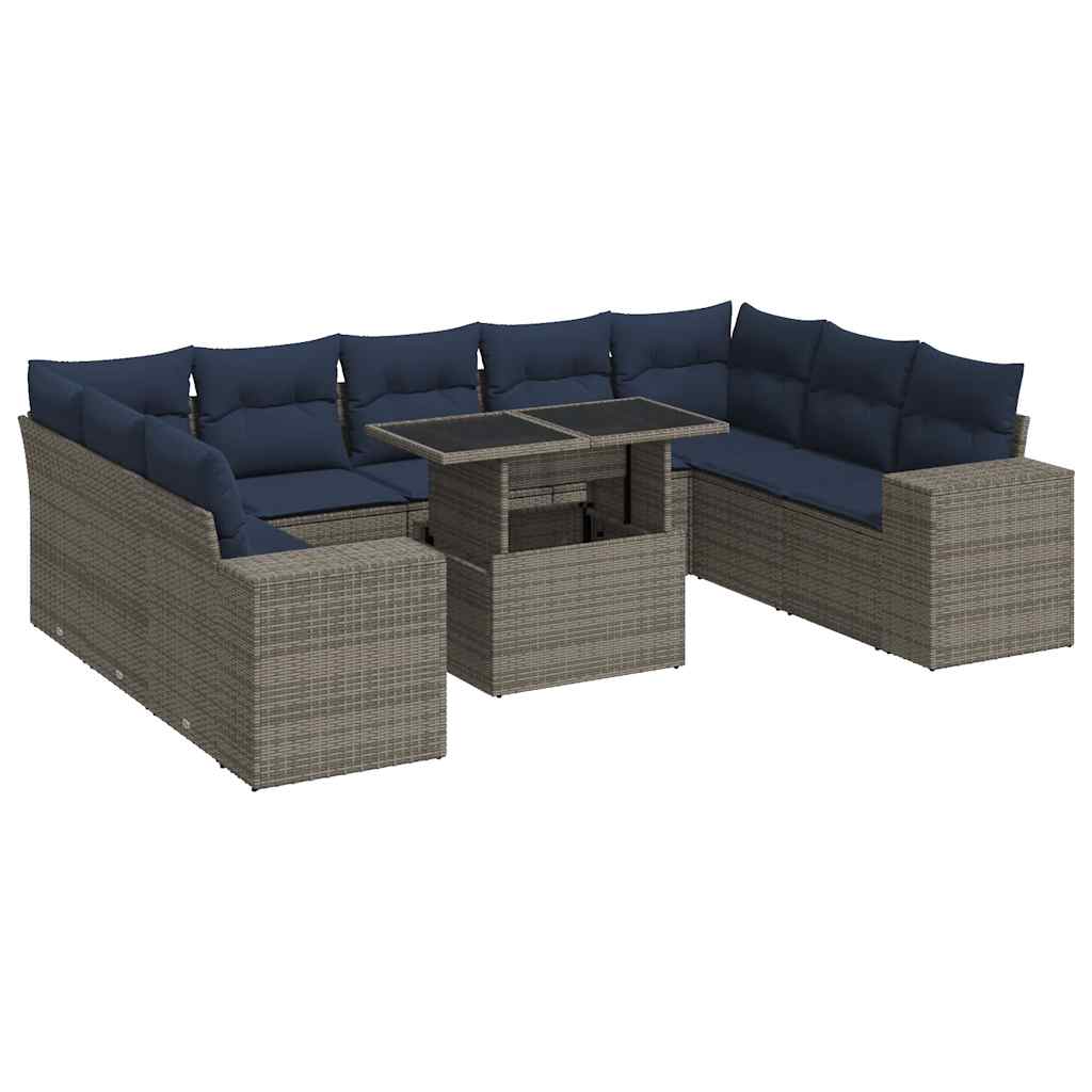 14 Piece Garden Sofa Set with Cushions Grey Poly Rattan Acacia