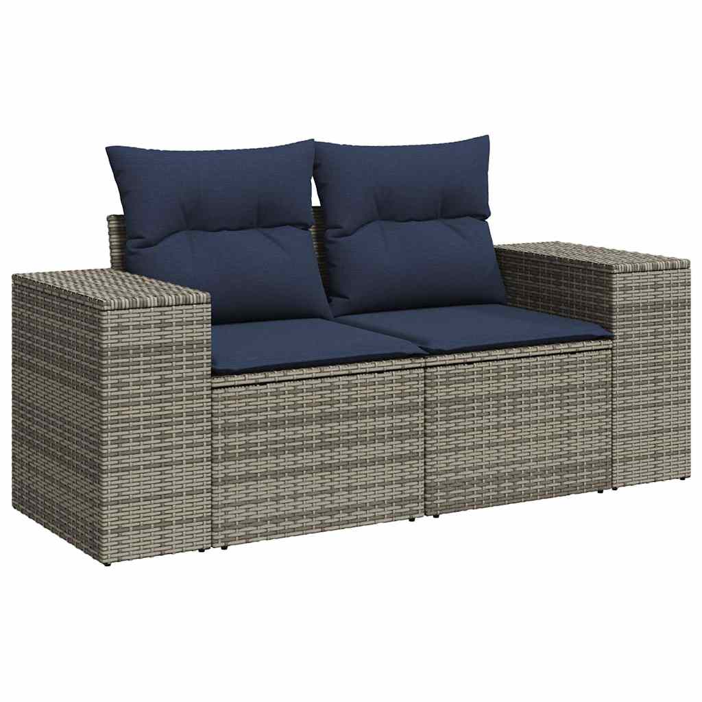 14 Piece Garden Sofa Set with Cushions Grey Poly Rattan Acacia