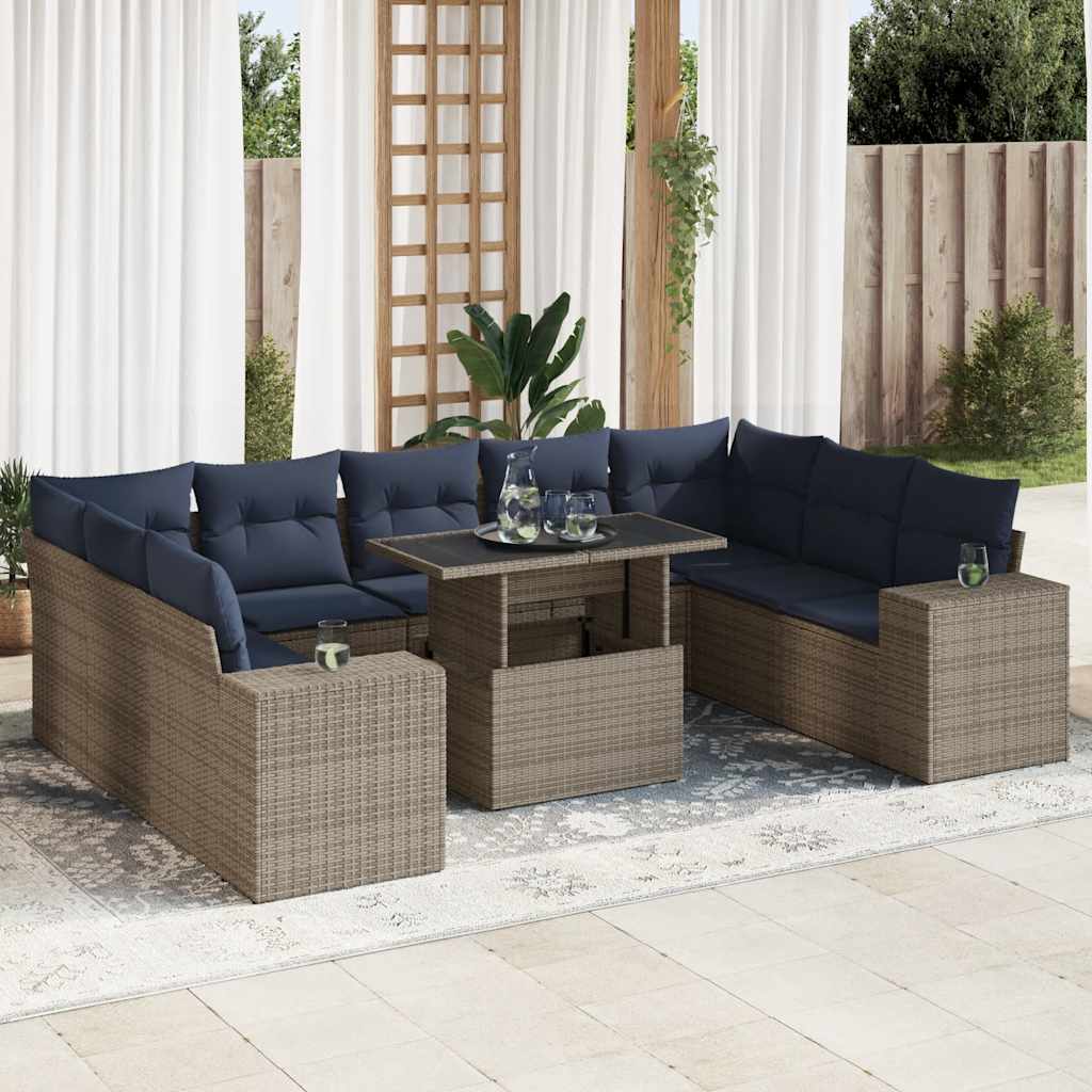 14 Piece Garden Sofa Set with Cushions Grey Poly Rattan Acacia