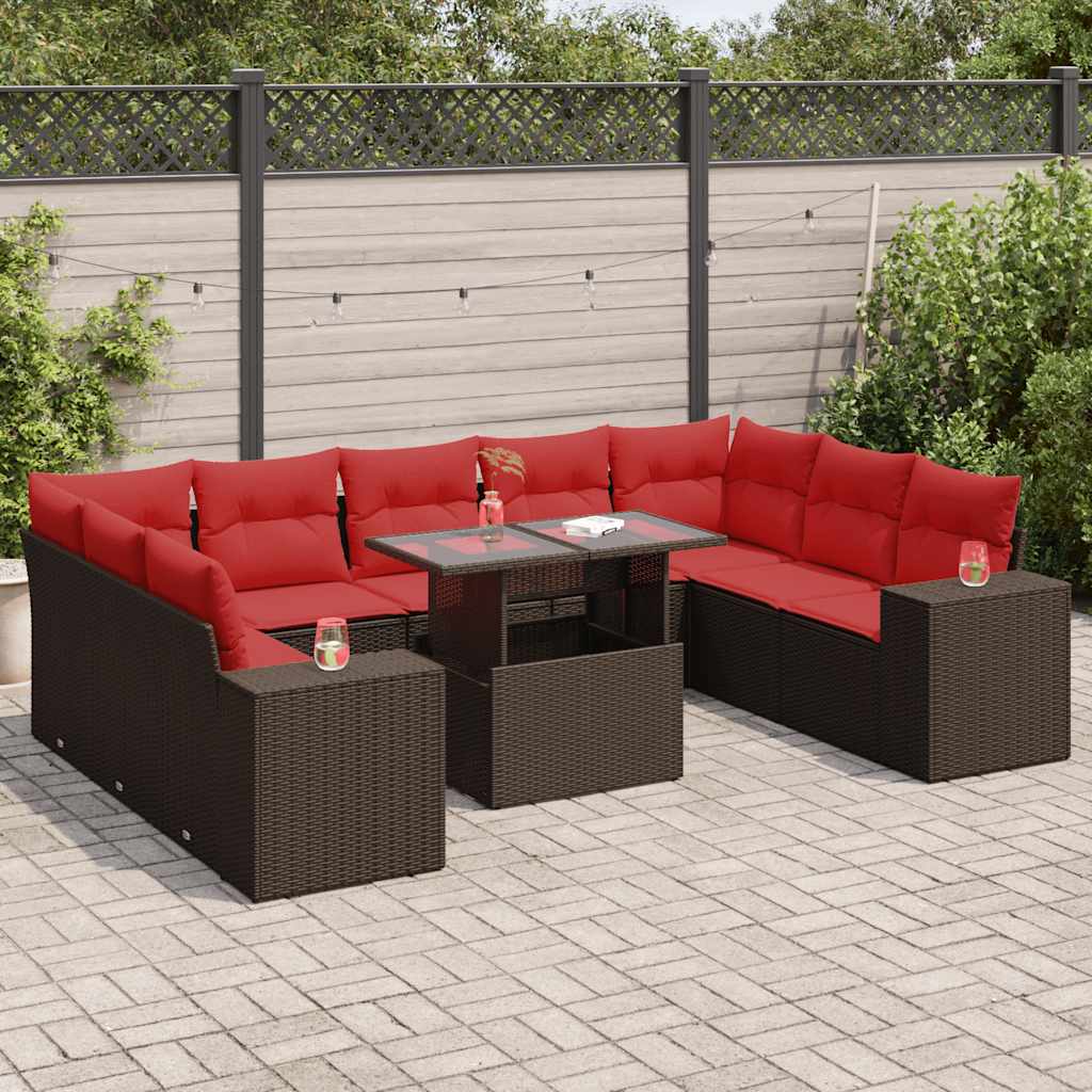15 Piece Garden Sofa Set with Cushions Brown Poly Rattan Acacia