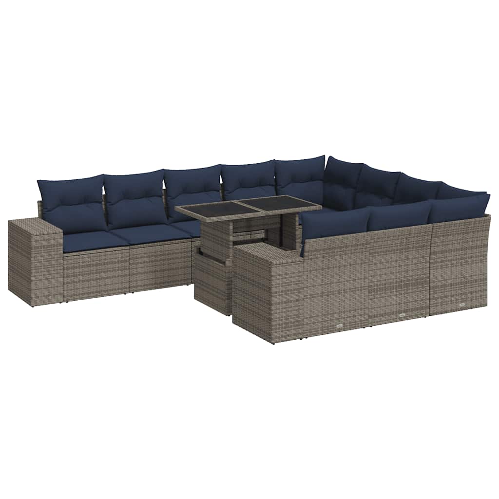 15 Piece Garden Sofa Set with Cushions Grey Poly Rattan Acacia