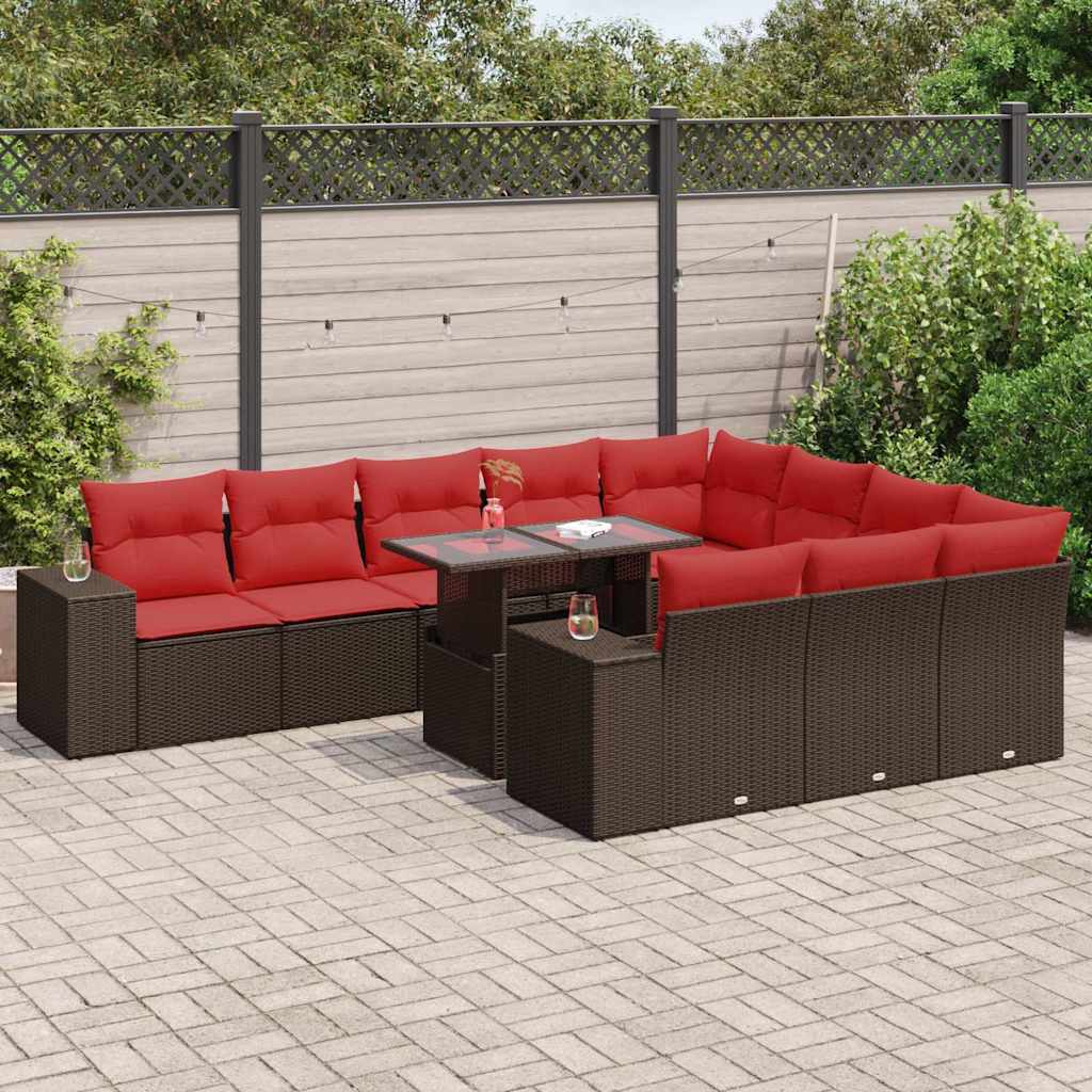 8 Piece Garden Sofa Set with Cushions Brown Poly Rattan Acacia