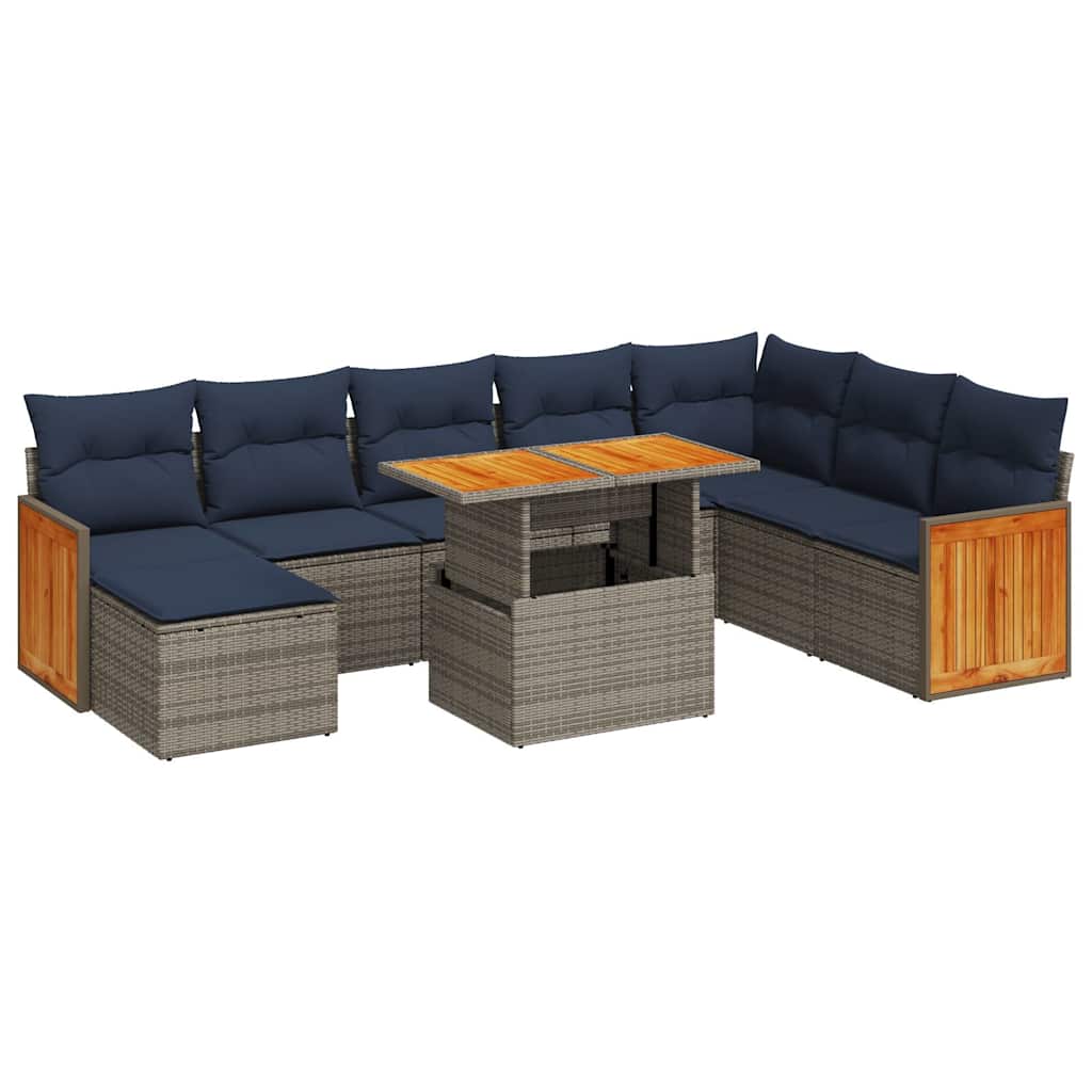 11 Piece Garden Sofa Set with Cushions Grey Poly Rattan Acacia