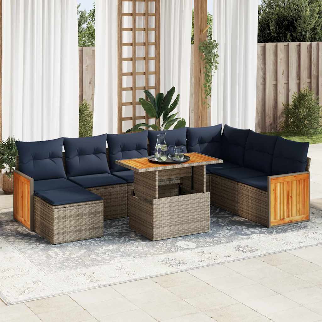 11 Piece Garden Sofa Set with Cushions Grey Poly Rattan Acacia