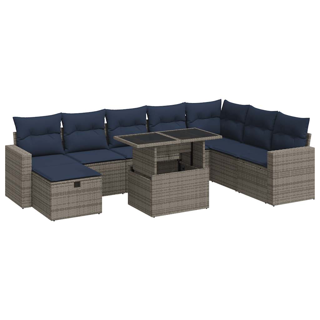 9 Piece Garden Sofa Set with Cushions Grey Poly Rattan