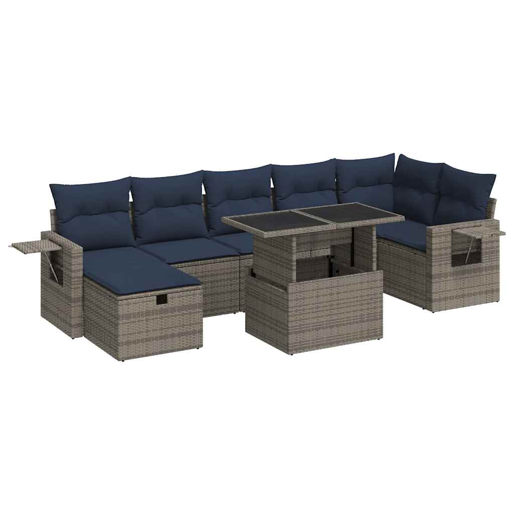 8 Piece Garden Sofa Set with Cushions Grey Poly Rattan