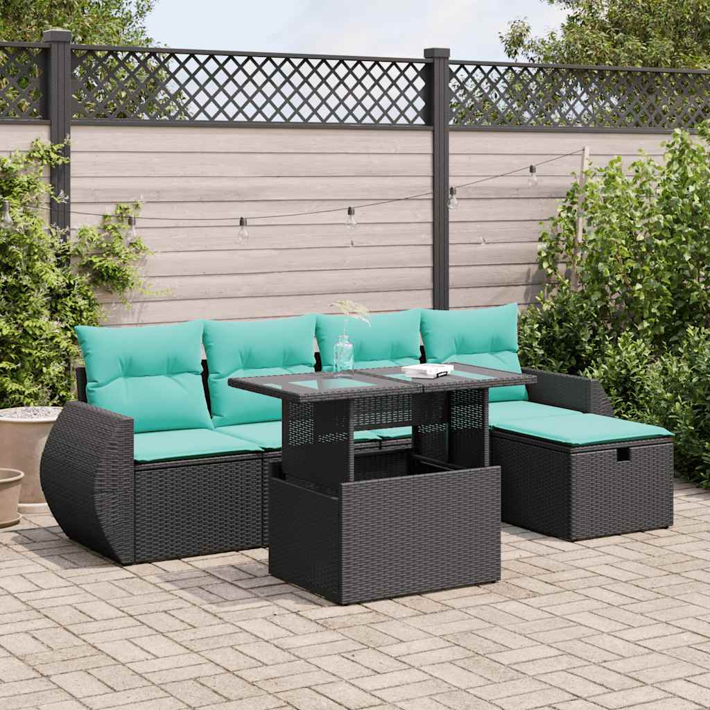 6 Piece Garden Sofa Set with Cushions Grey Poly Rattan Acacia