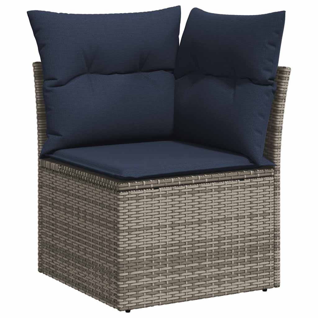 7 Piece Garden Sofa Set with Cushions Grey Poly Rattan Acacia
