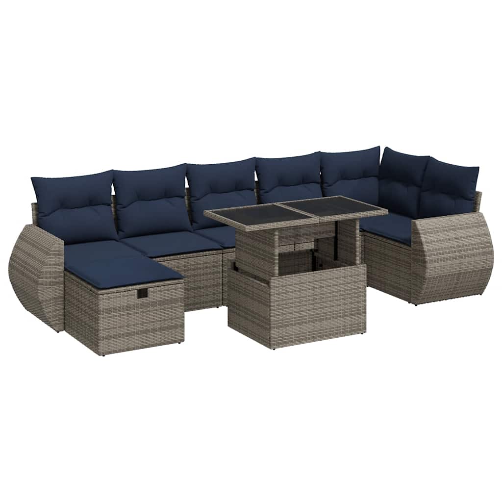 8 Piece Garden Sofa Set with Cushions Grey Poly Rattan Acacia