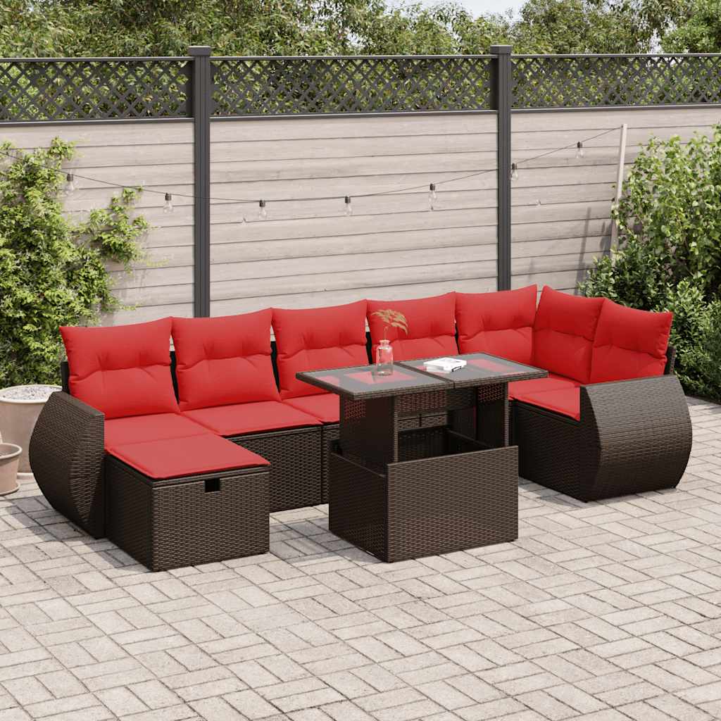 8 Piece Garden Sofa Set with Cushions Brown Poly Rattan Acacia