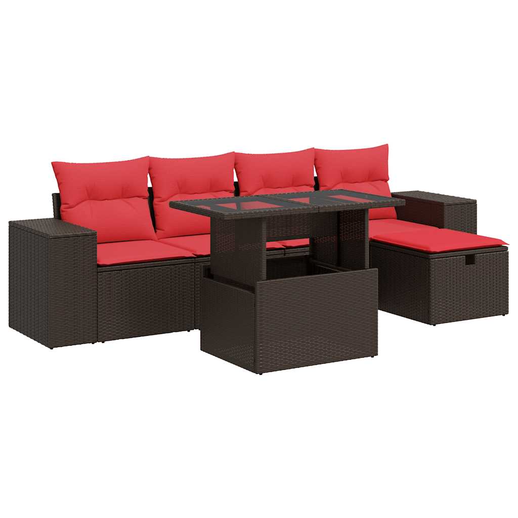 6 Piece Garden Sofa Set with Cushions Brown Poly Rattan