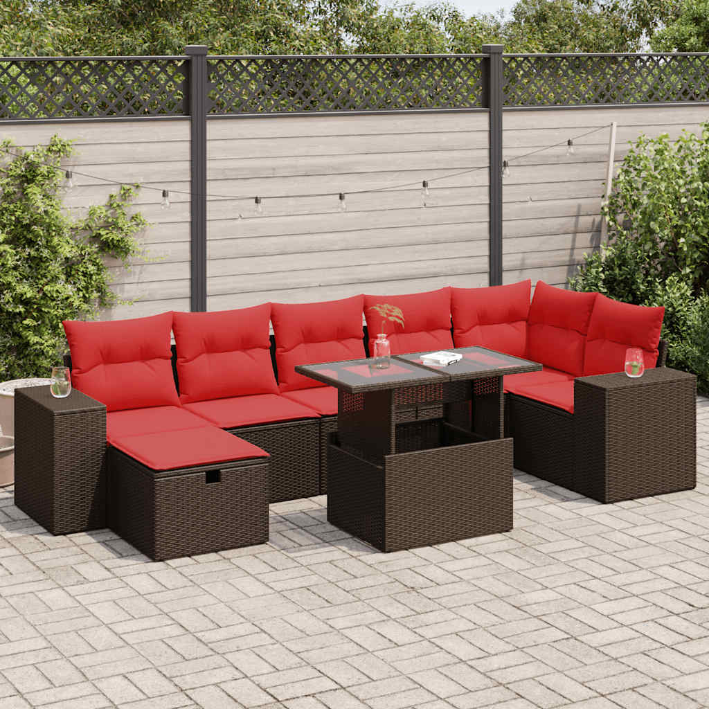 8 Piece Garden Sofa Set with Cushions Black Poly Rattan Acacia