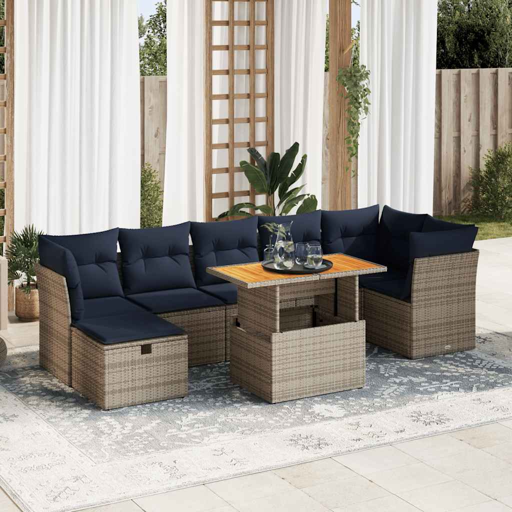 8 Piece Garden Sofa Set with Cushions Brown Poly Rattan Acacia