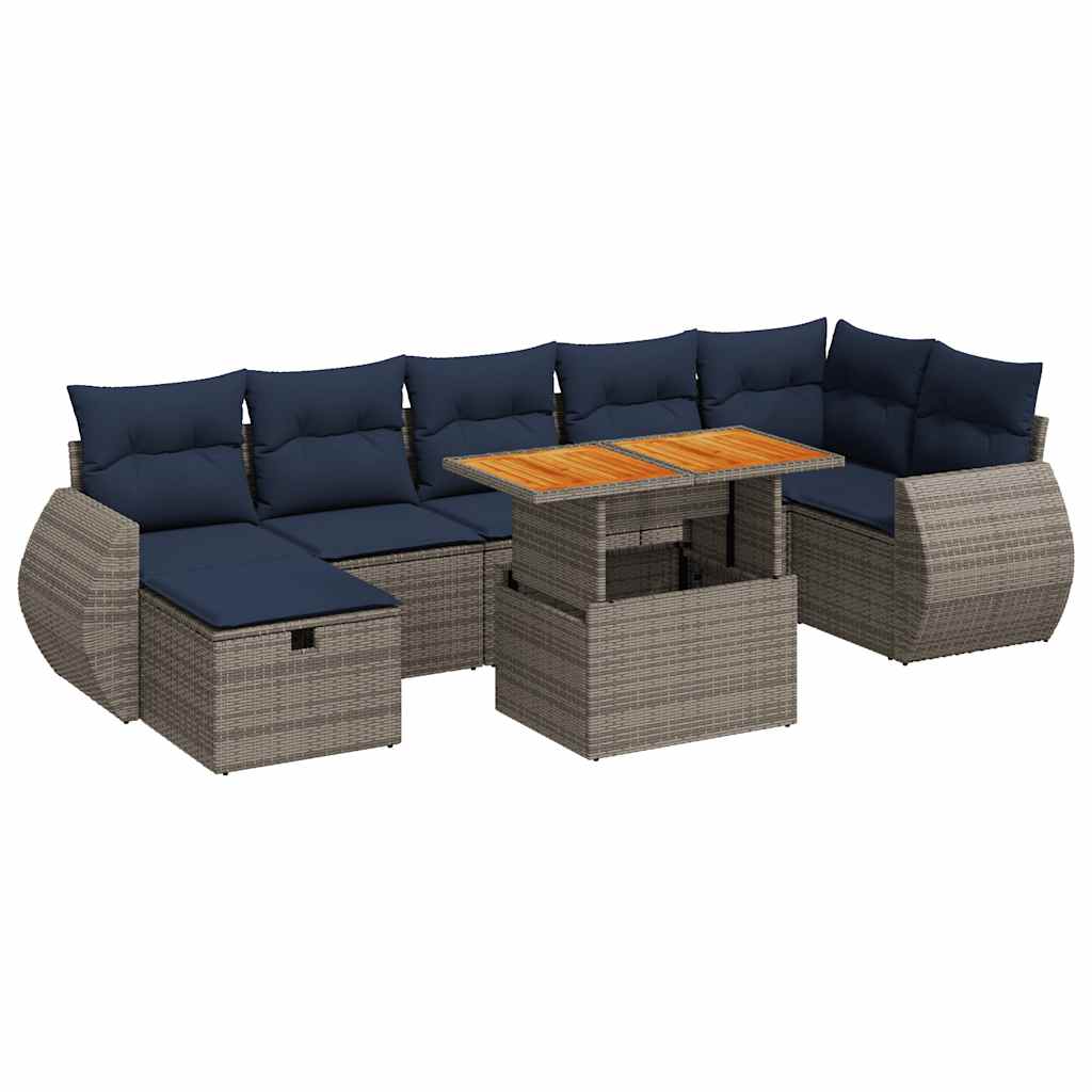 8 Piece Garden Sofa Set with Cushions Grey Poly Rattan Acacia