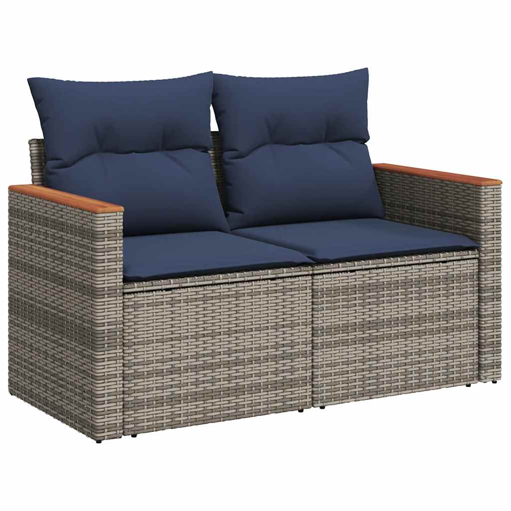 6 Piece Garden Sofa Set with Cushions Grey Poly Rattan Acacia