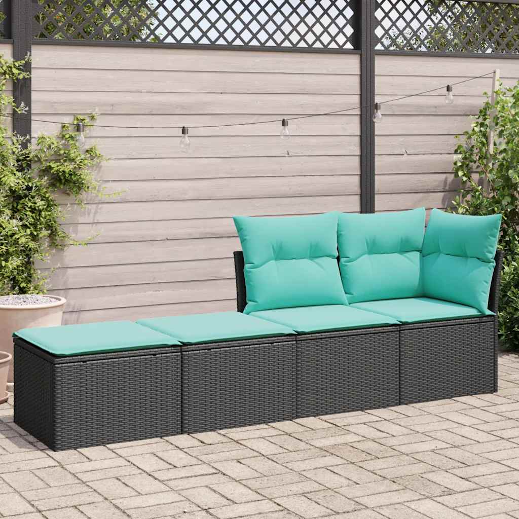 2 Piece Garden Sofa Set with Cushions Black Poly Rattan Acacia