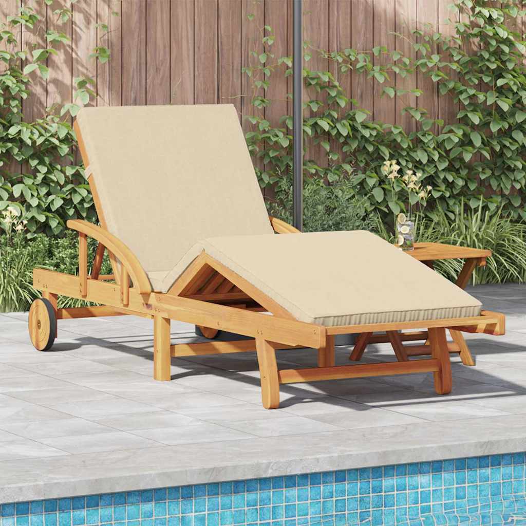 Sun Lounger Reclining Beige 200 x 67 x 84 cm Solid Acacia Wood