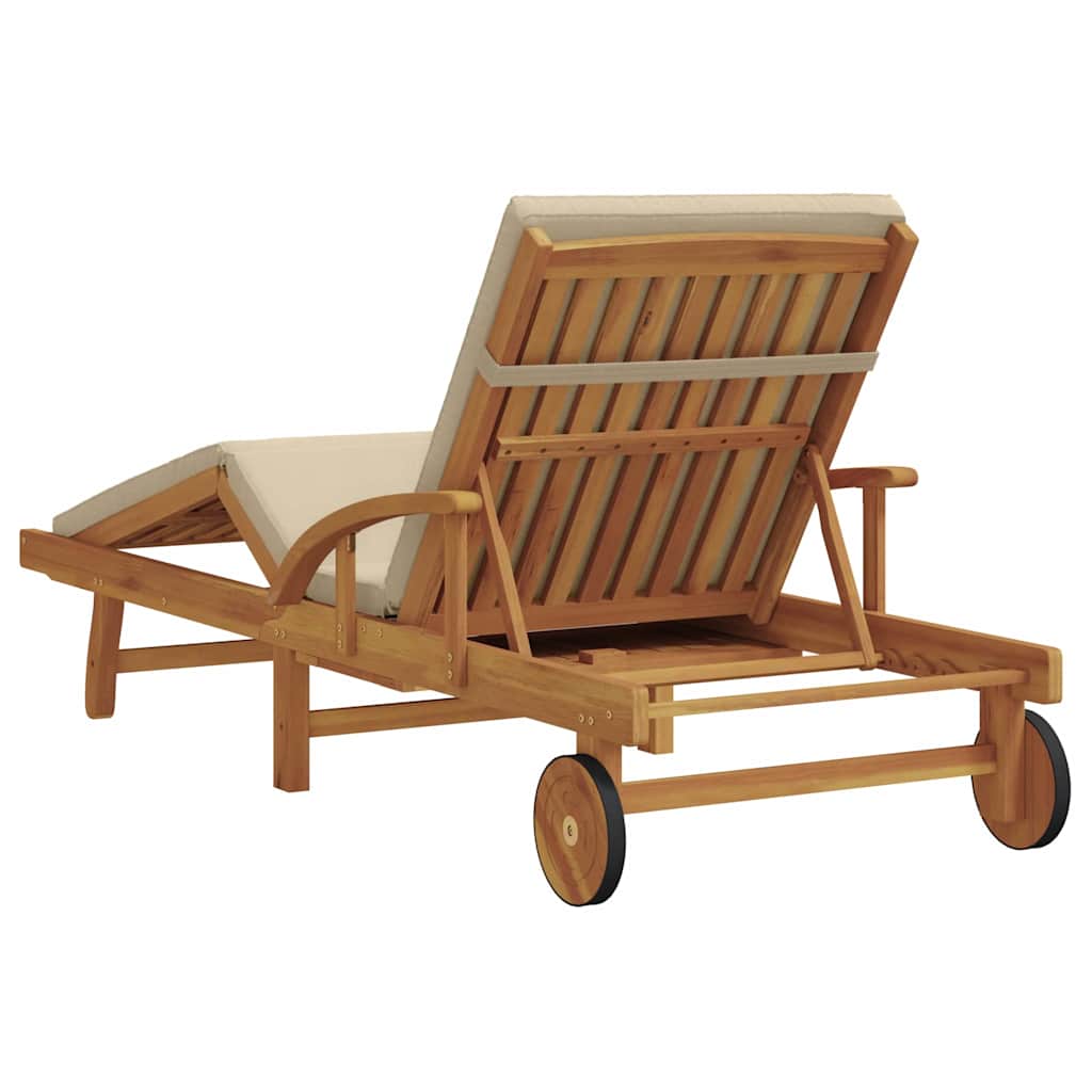 Sun Lounger Reclining Beige 200 x 67 x 84 cm Solid Acacia Wood