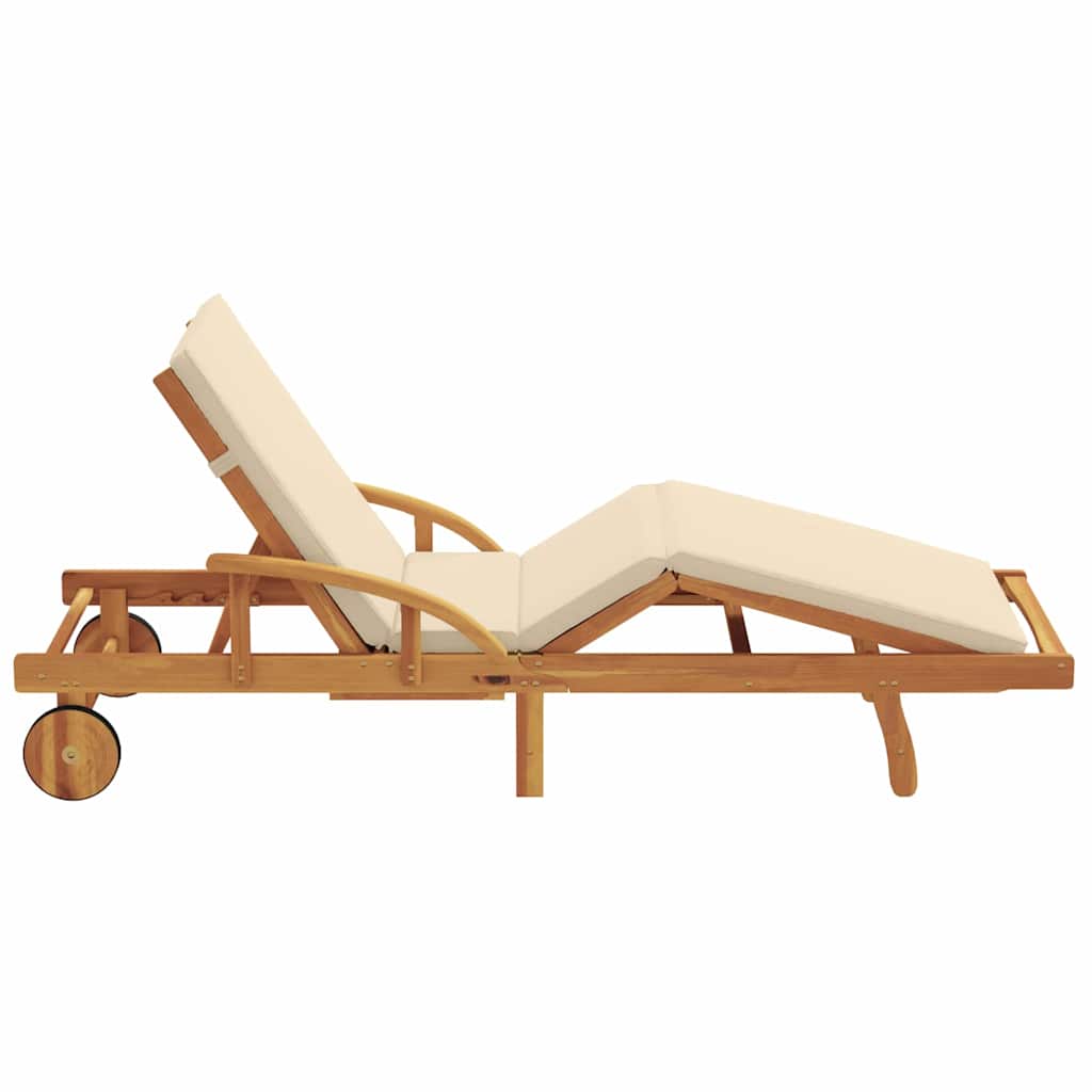 Sun Lounger Reclining Beige 200 x 67 x 84 cm Solid Acacia Wood