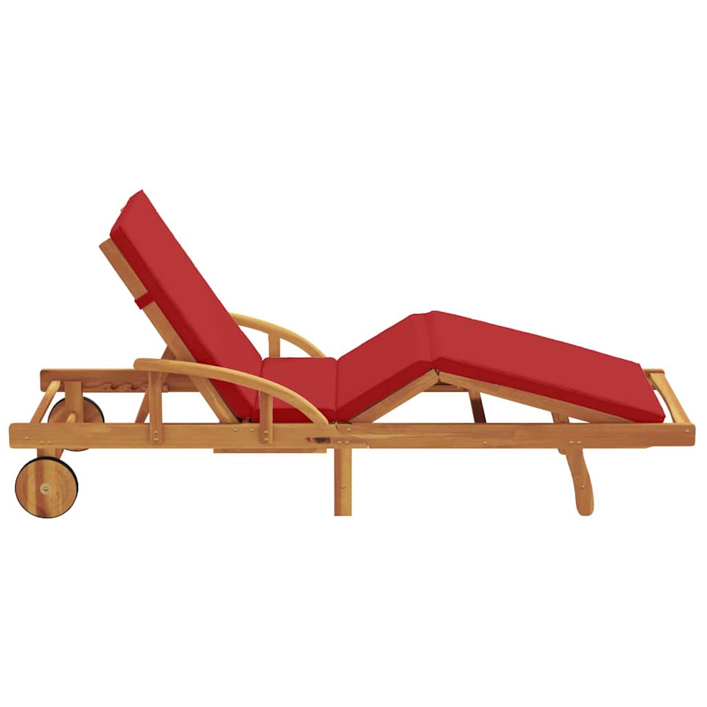 Sun Lounger Reclining Red 200 x 67 x 84cm Solid Acacia wood