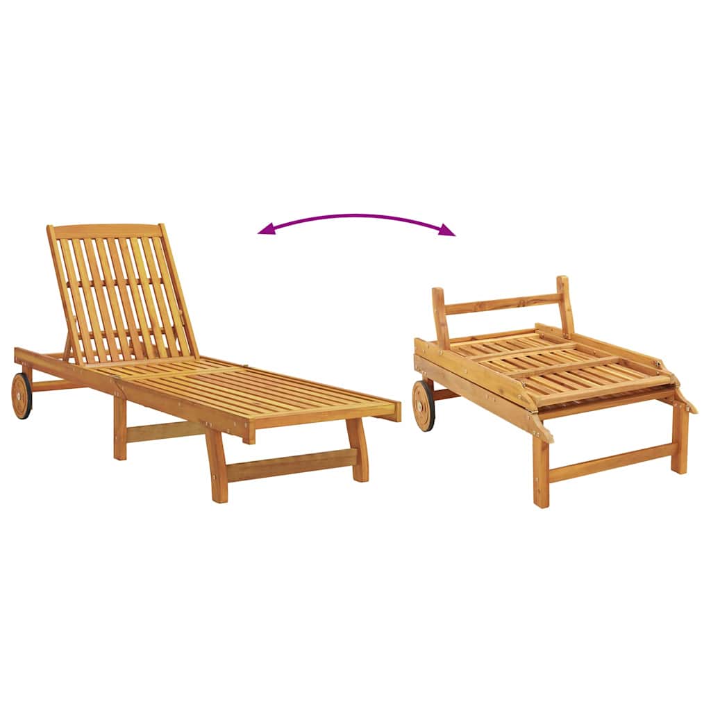 Sun Lounger Reclining Brown 63 x 199 x 85cm Solid Acacia wood