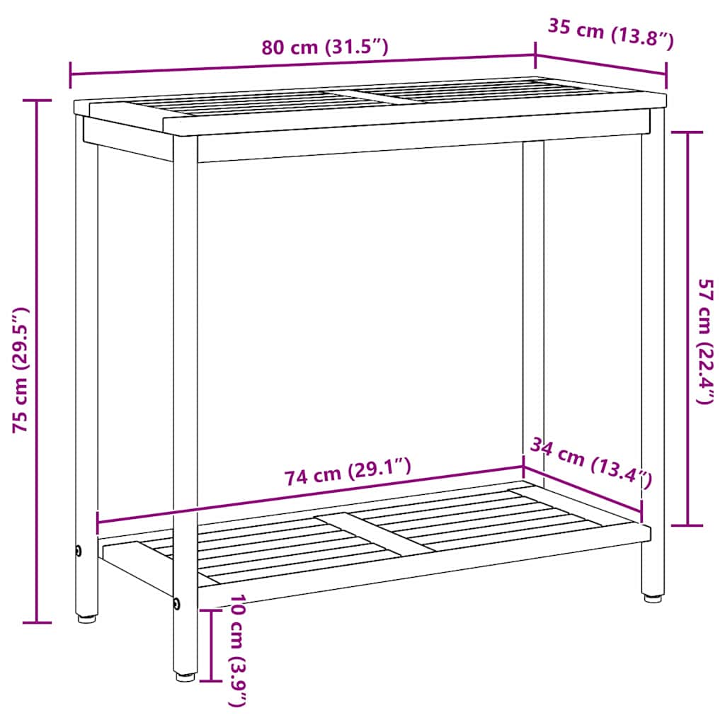 Outdoor Table with Storage Natural and grey 80 x 35 x 75 cm