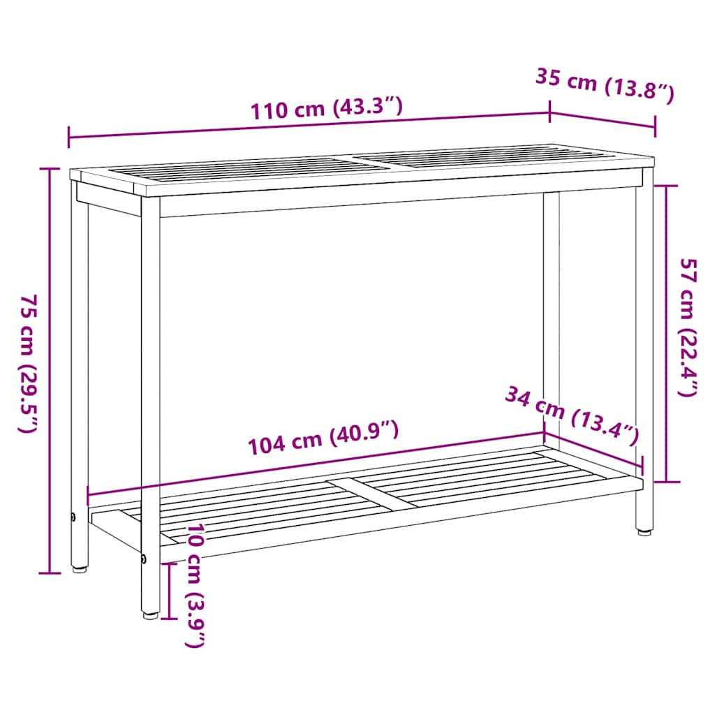 Outdoor Table with Storage Natural and grey 110 x 35 x 75 cm