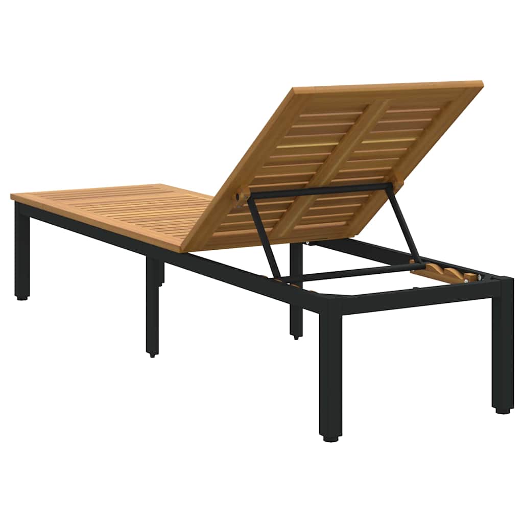 Sun lounger Reclining Black 200 x 55 x 35cm Solid Acacia wood