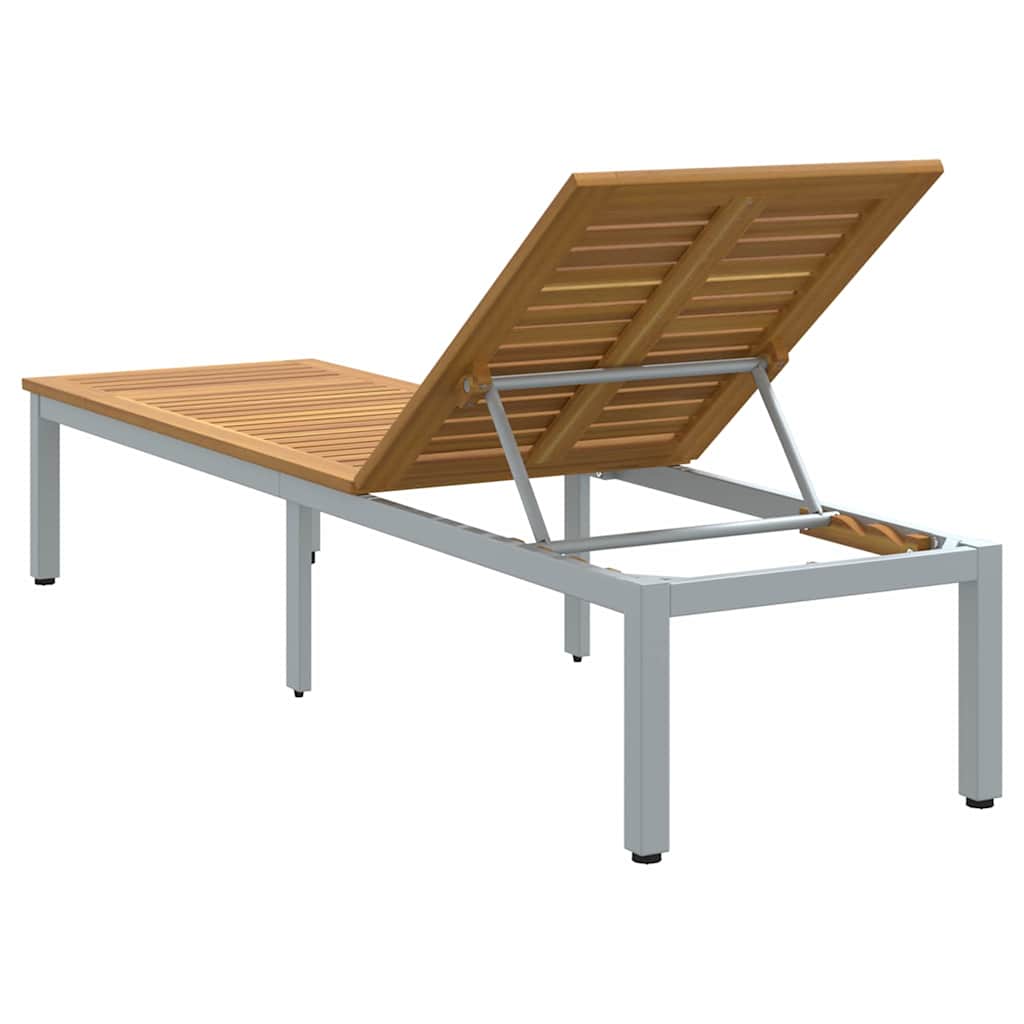 Sun lounger Reclining Grey 200 x 55 x 35cm Solid Acacia wood