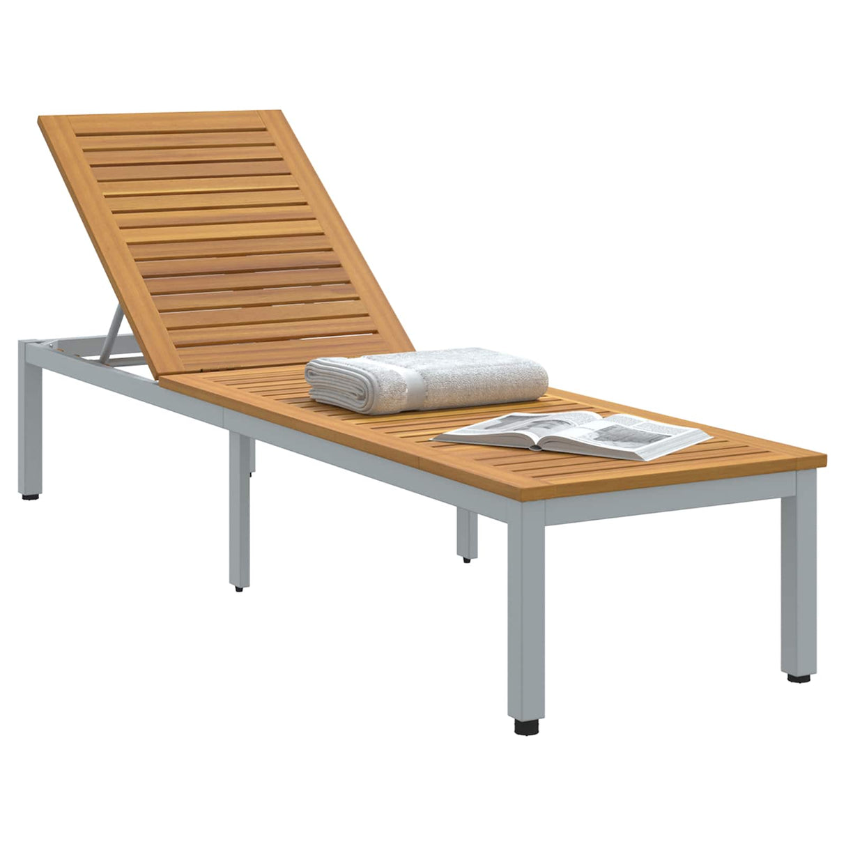 Sun lounger Reclining Grey 200 x 55 x 35 cm Solid Acacia Wood