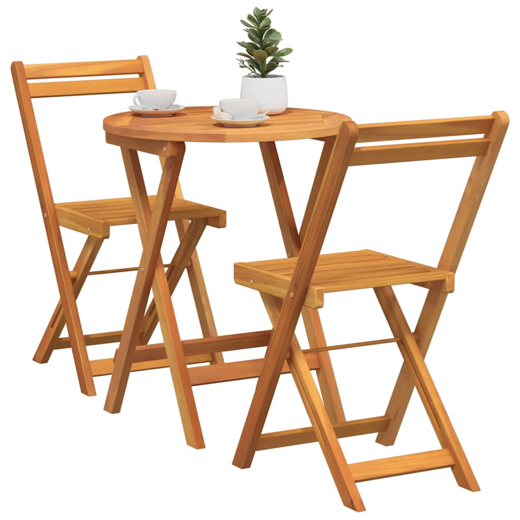 Garden Bistro Set with Cushion 3 pcs Brown Solid acacia wood