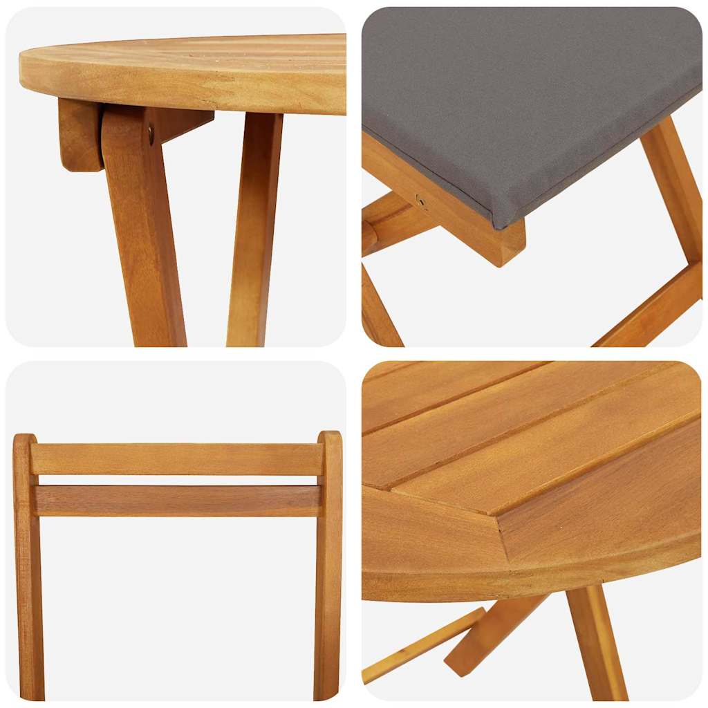 Garden Bistro Set with Cushion 3 pcs Brown Solid acacia wood