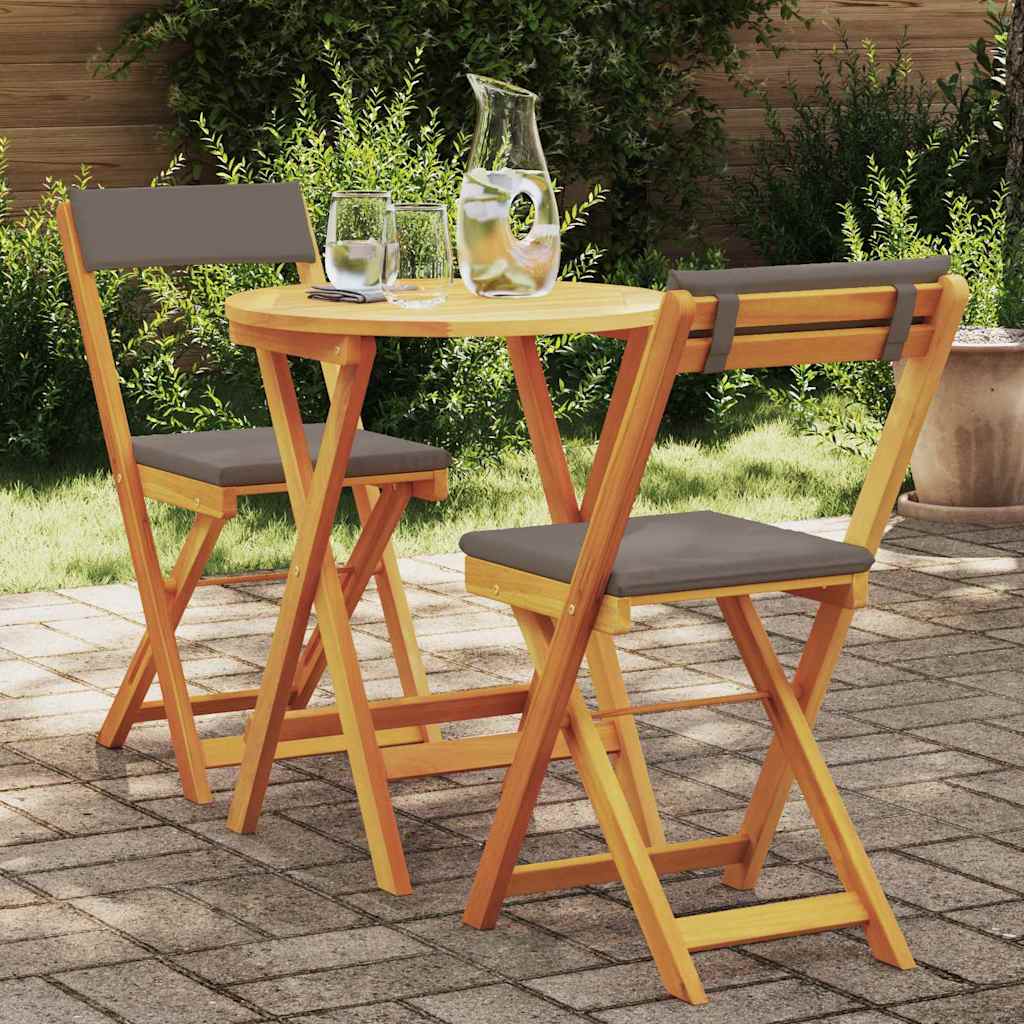Garden Bistro Set with Cushion 3 pcs Brown Solid acacia wood