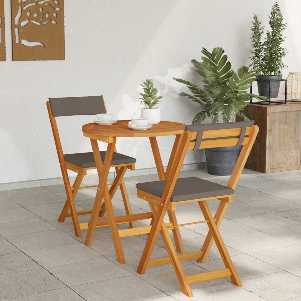 Garden Bistro Set with Cushion 3 pcs Brown Solid acacia wood