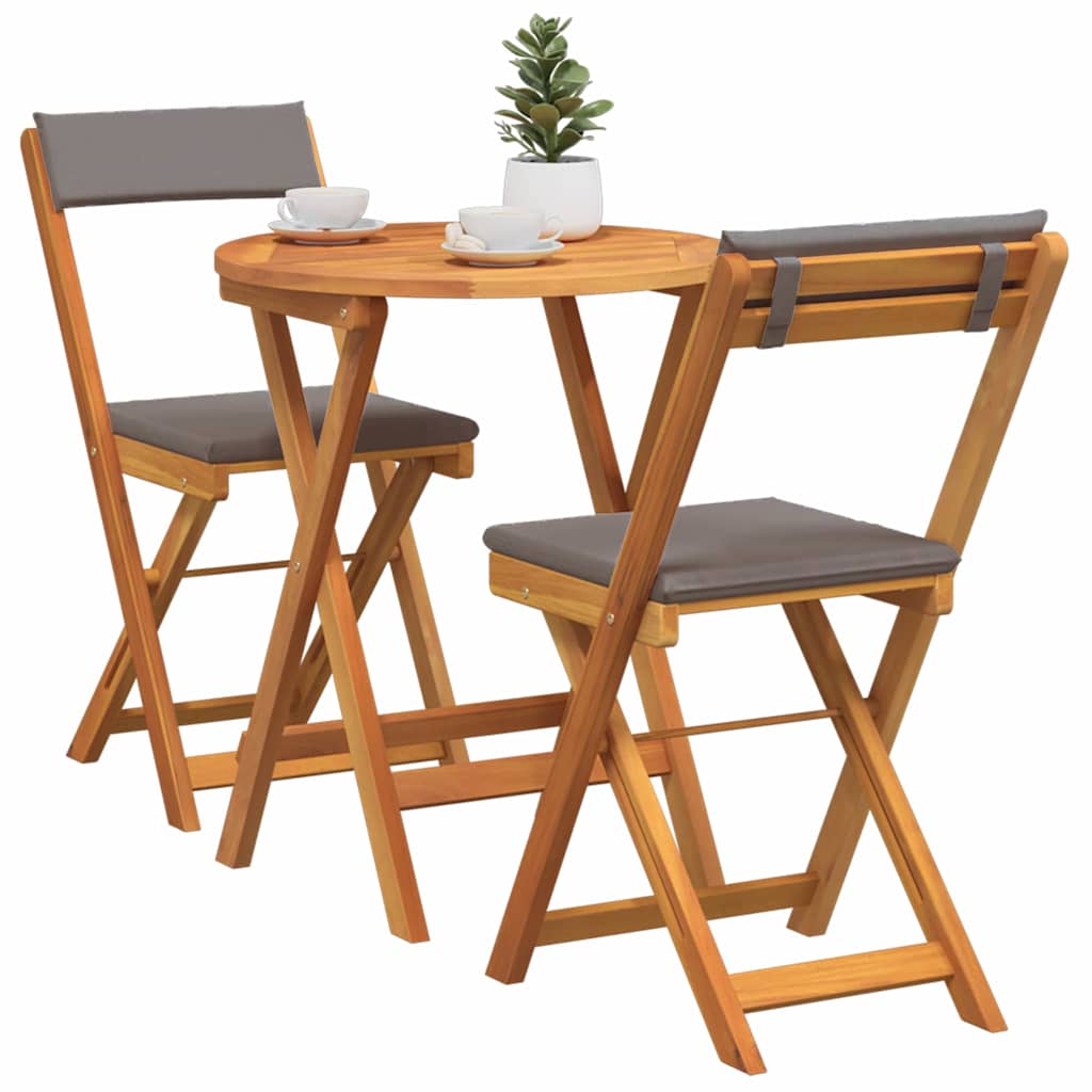 Garden Bistro Set with Cushion 3 pcs Brown Solid acacia wood