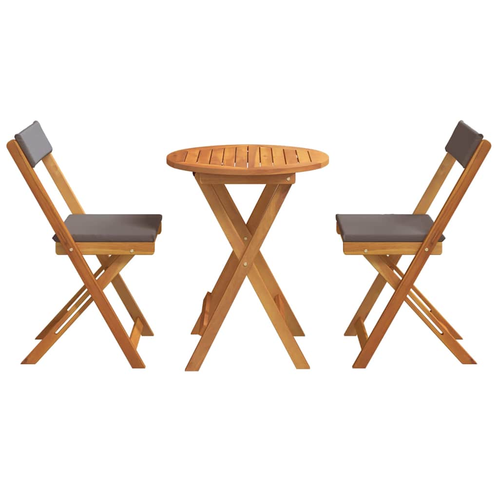 Garden Bistro Set with Cushion 3 pcs Brown Solid acacia wood