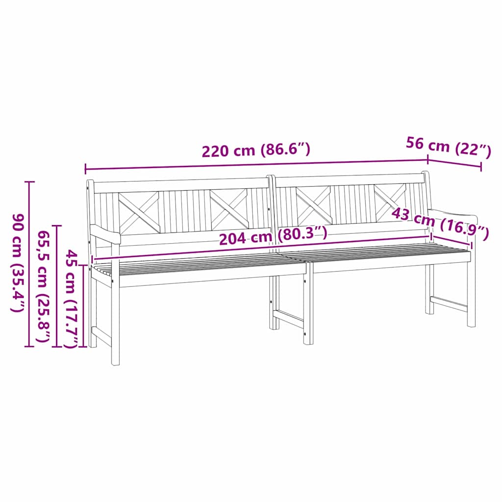 Garden Bench Brown 220 x 56 x 90 cm Solid Acacia Wood
