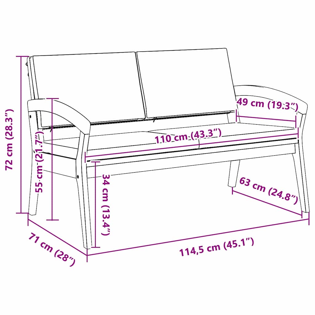 Garden Bench with Cushion Brown Solid Acacia wood